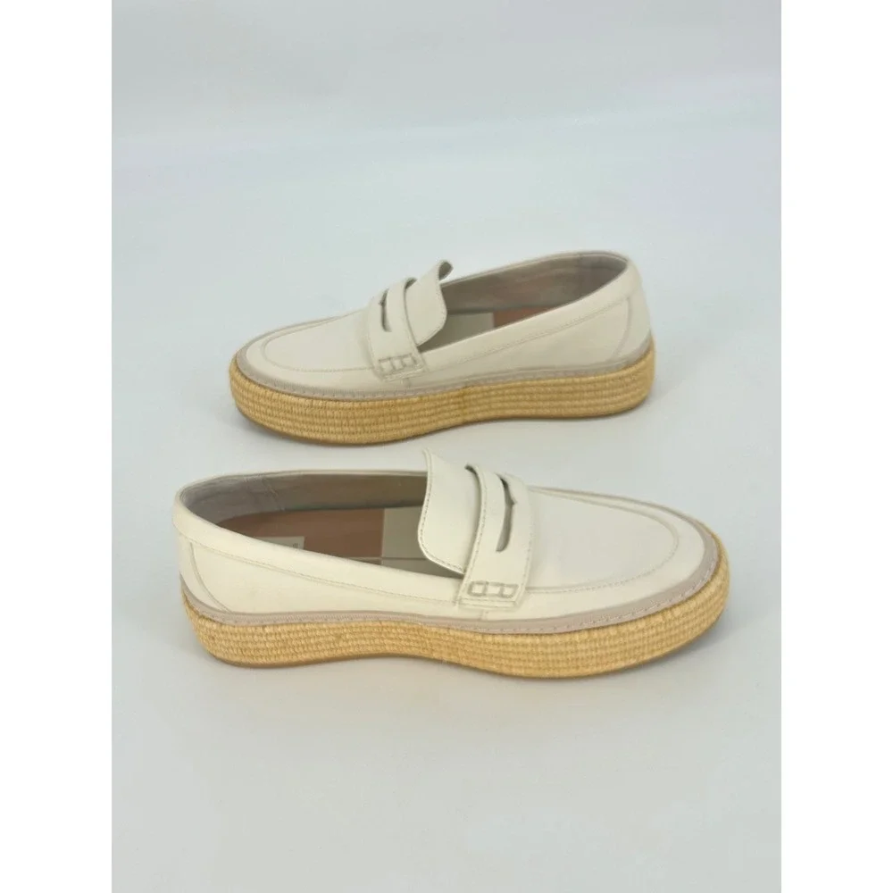 Dolce‎ Vita Ranna Loafer Espadrille Platform Cream Leather Slip On Shoes-9.5M